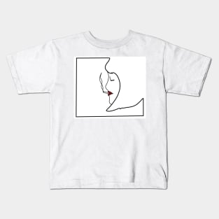 Minimalist Smoking Lady Line Art (White) Kids T-Shirt